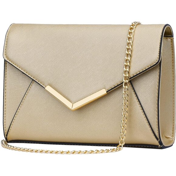 ⚡ Women's Gold Leather Elegant Snap Closure Envelope Foldover Clutch Bag - Picture 2 of 7